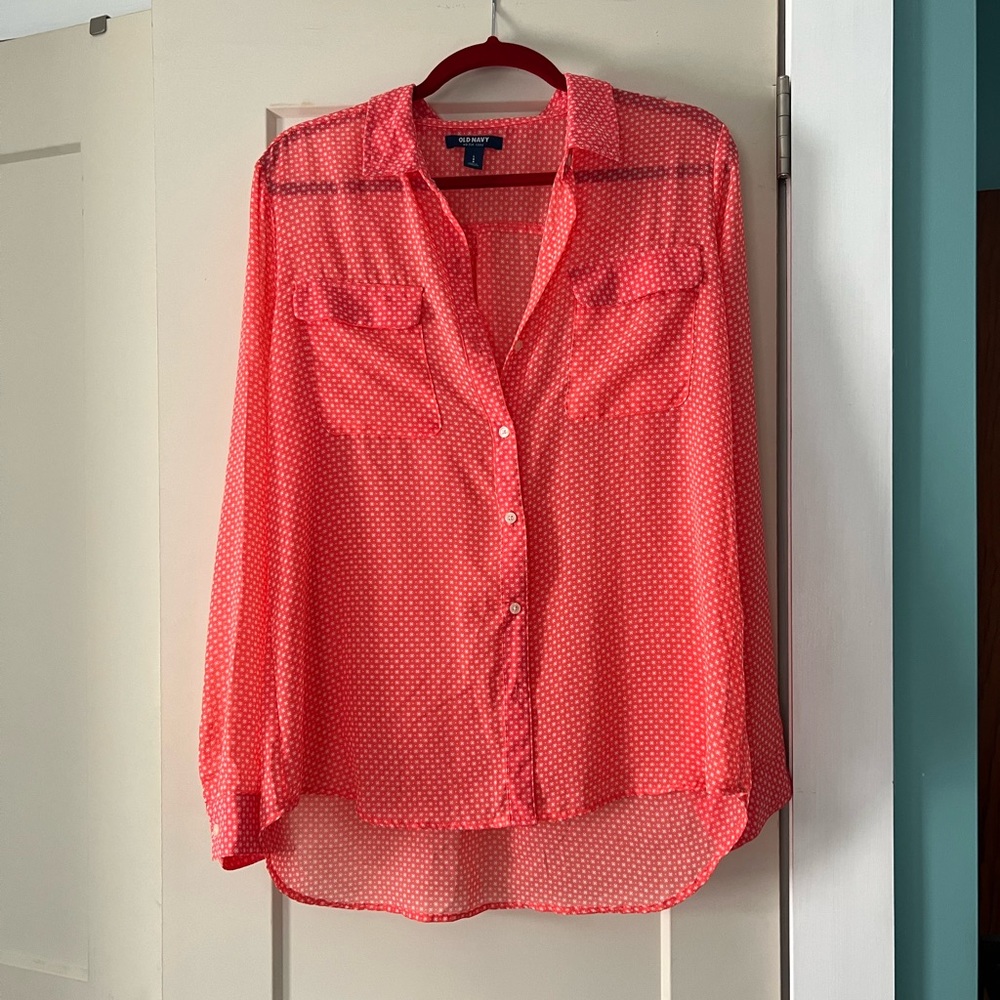 Old Navy Sheer Button Down Blouse Gorgeous Color!